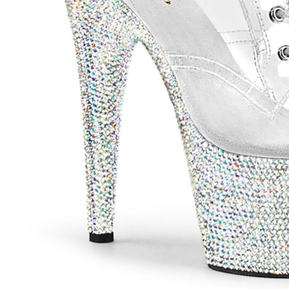 Rhinestone Platform Clear Lace Up High Heel Ankle Boots - Picture 4 of 4